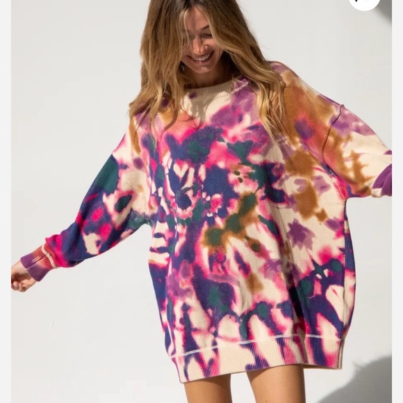 NATURAL LIFE Tie-Dye Crewneck Sweater in Pink, Purple, Brown, Navy - Picture 7 of 7